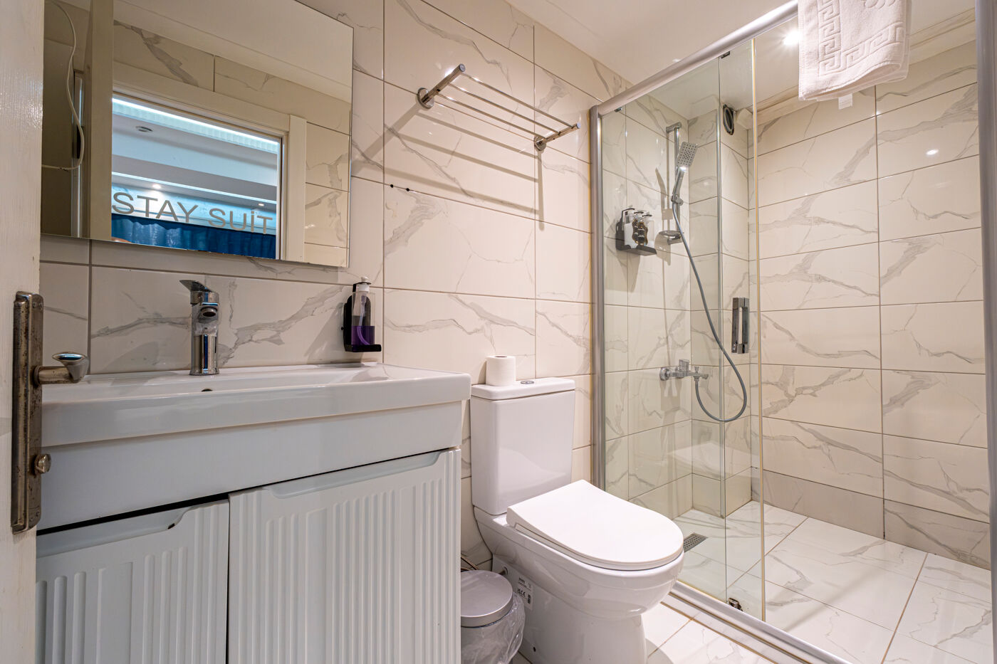 Luxurious bathroom with modern amenities